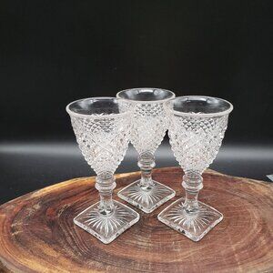 EAPG Westmoreland English Hobnail Wine Glasses Set of 3 Clear Square Base
